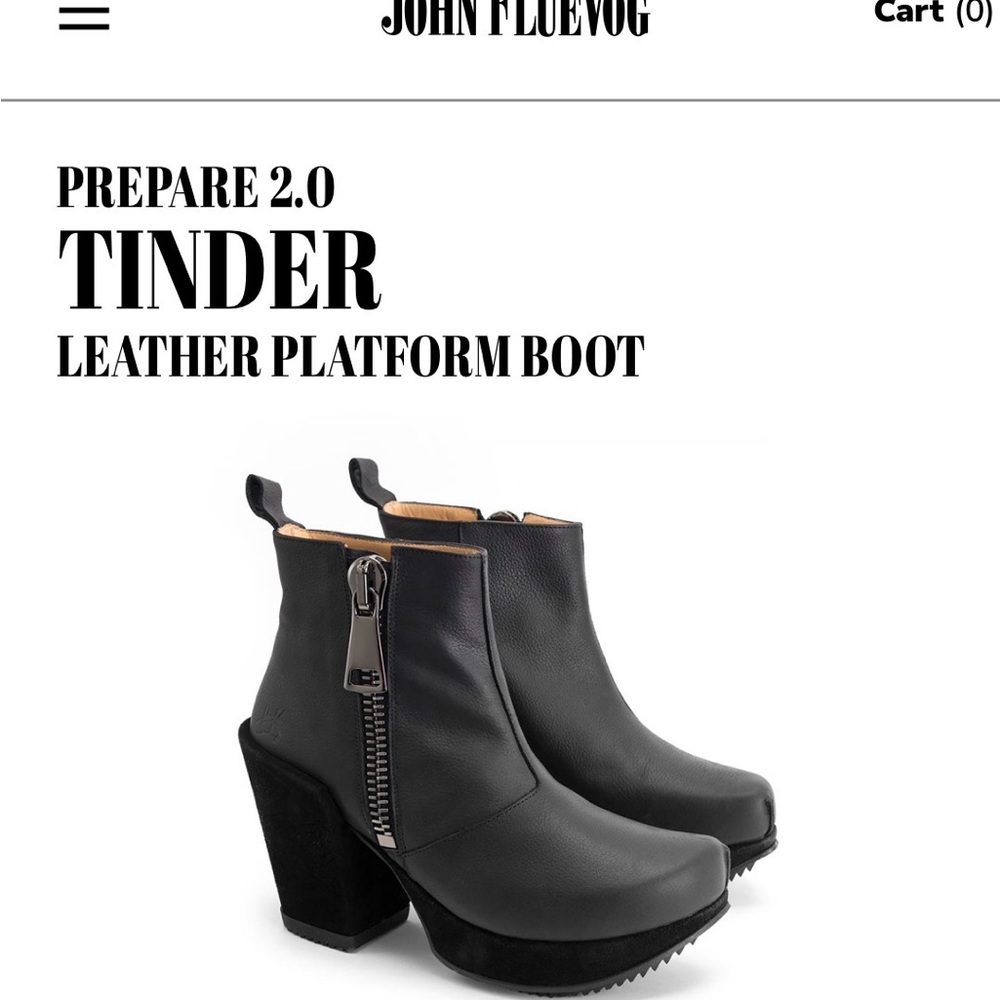 JOHN FLUEVOG Prepare 2.0 Tinder Leather Platform Zip Up Boots Shoes Black Size 8